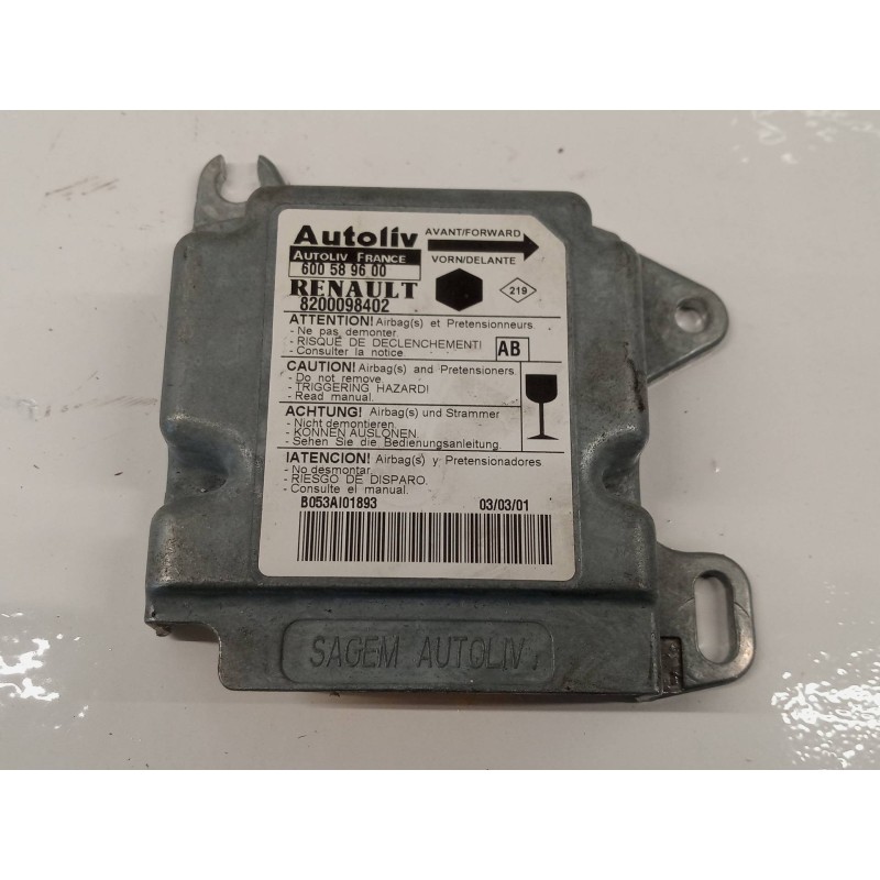 Recambio de centralita airbag para renault kangoo (f/kc0) alize referencia OEM IAM 600589600 8200098402 Recambio de centralita airbag para renault kangoo (f/kc0) alize referencia OEM IAM 600589600 8200098402