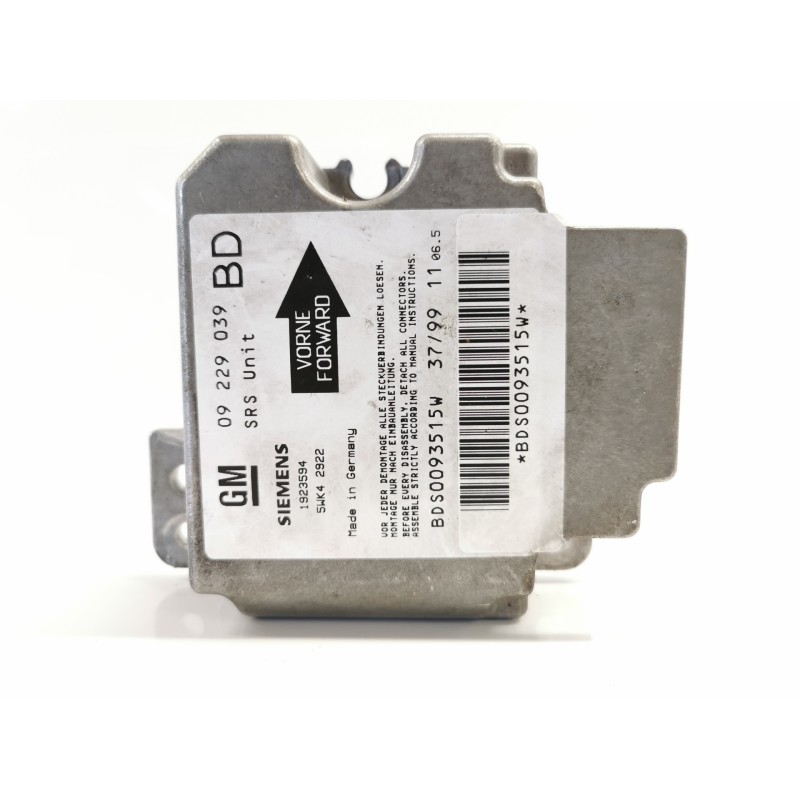 Recambio de centralita airbag para opel vectra b berlina básico (1999) referencia OEM IAM 09229039BD 5WK42922 Recambio de centralita airbag para opel vectra b berlina básico (1999) referencia OEM IAM 09229039BD 5WK42922
