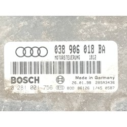 Recambio de centralita motor uce para audi a3 (8l) 1.9 tdi ambiente referencia OEM IAM 038906018BA 0281001756 